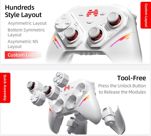 BEITONG PANGU Modularer Kabelloser Spiele-Controller in Weiß mit anpassbarem Layout und austauschbaren Modulen für PC, Nintendo Switch und Mobile - Bild 1