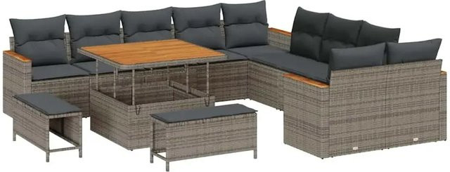 vidaXL 13-teiliges Garten-Sofaset in Grau aus Poly Rattan mit Kissen und Couchtisch im L-Shape Design - Bild 1