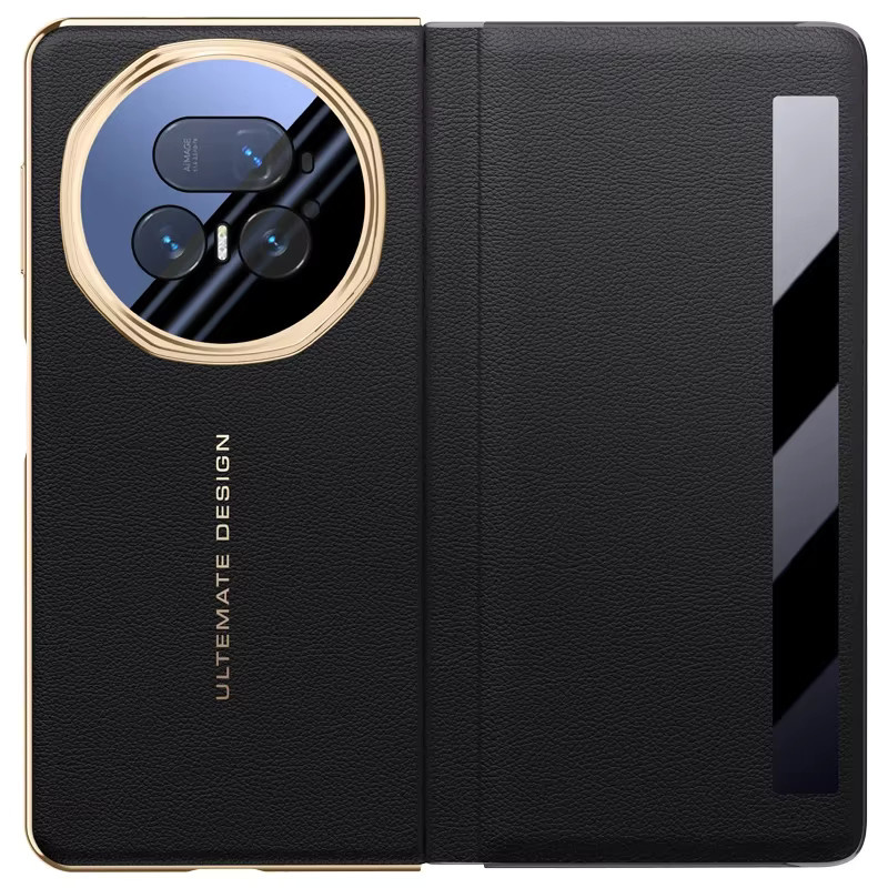 Honor Magic V5 Smart Window Ledertasche mit Kameraobjektivhalter und Magnetabdeckung in Schwarz, Weiß oder Goldrand - Bild 2