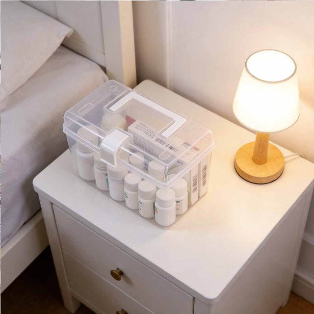 Tragbare Aufbewahrungsbox aus transparentem Kunststoff mit Griffen zur Desktop-Sortierung und als Medizinbox - Bild 1