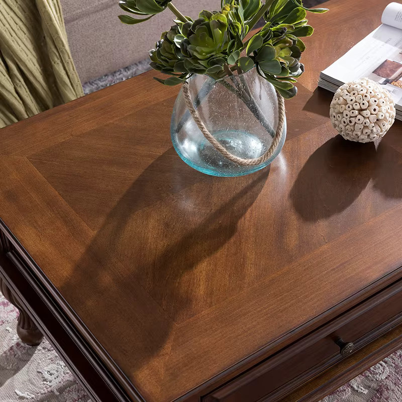 Asse Couchtisch im amerikanischen Landhausstil aus massivem Holz in Braun mit zwei Schubladen, B/T/H: 60 x 60 x 56 cm - Bild 2