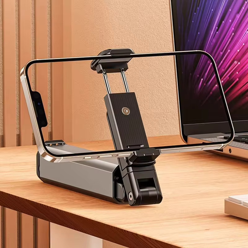 Tragbarer und zusammenklappbarer Handyhalter in Grau mit 360 Grad Drehung und verstellbarer Funktion für Selfies und Reisen - Bild 6
