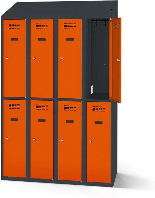 rotstahl Garderobenspind mit 8 Türen und Ladefunktion in Orange mit anthrazitgrauem Korpus, Breite: 120 cm, Höhe: 200 cm - Bild 1