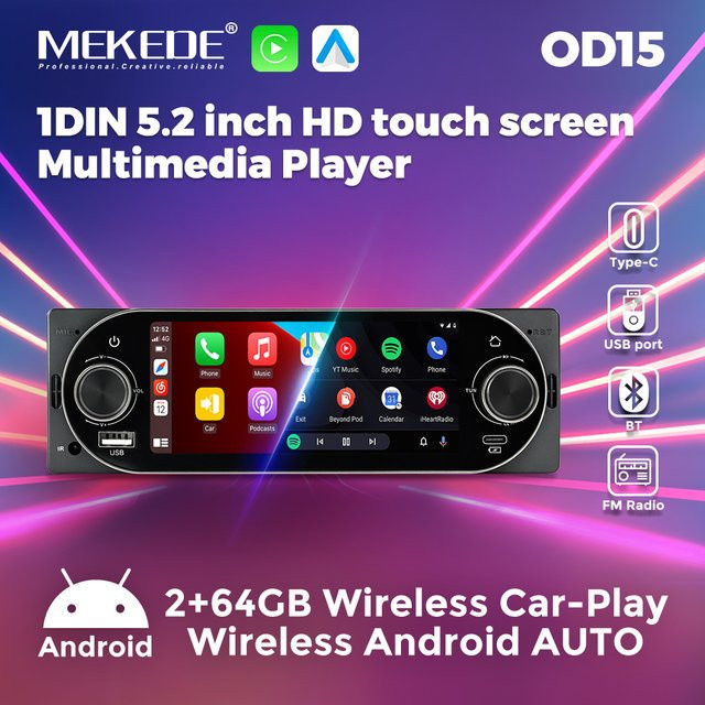 MEKEDE Android 13 Autoradio 1Din Multimedia MP5-Player mit 32 GB Speicher, kabellosem Carplay und Auto, Bluetooth und FM, Universal Stereo - Bild 1