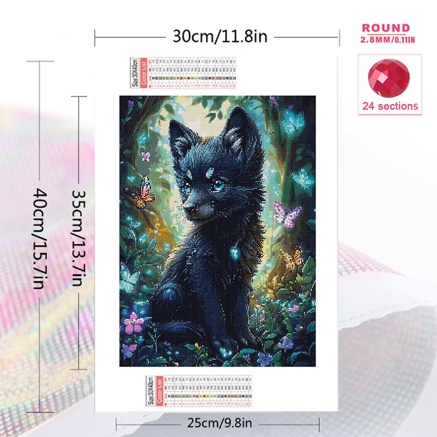 EverShine Diamantmalerei Wolf und Schmetterling als vollquadratische Mosaik-Stickerei für Kinder in Multicolour, Breite: 30,0 cm, Höhe: 20,0 cm - Bild 2