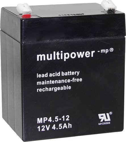 Multipower Blei-Vlies Akku AGM 12V 4,5Ah Schwarz B/H/T: 90 x 107 x 70 mm mit 4,8 mm Flachstecker - Bild 1