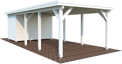 PALMAKO Carport Karl aus Fichtenholz mit Flachdach, Farbe: Weiss, B/T/H: 360 x 762 x 235 cm - Bild 1