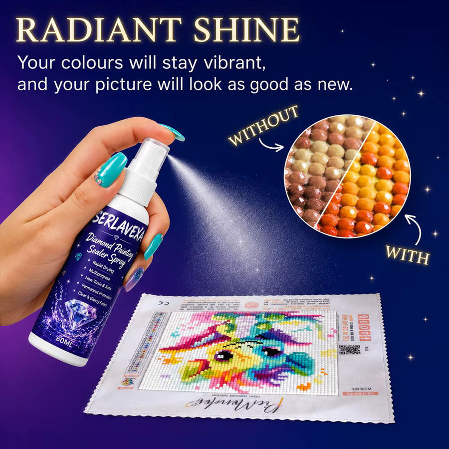 SERLAVEXA Diamantmalerei-Versiegelungsspray mit glänzendem Finish für Perlen-Leinwand-Sets, transparent, 60 ml - Bild 3