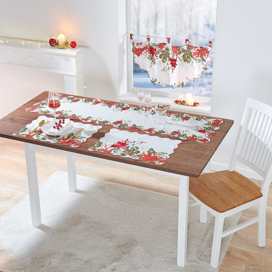 Scheibengardine Weihnachtszauber von viva domo in Weiß und Multicolour, transparent mit floralem Muster - Bild 1