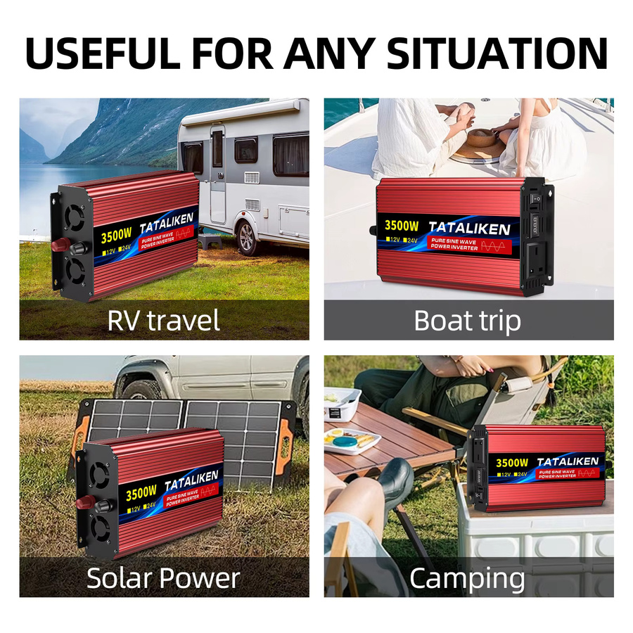 TATALIKEN Auto-Wechselrichter 1600W Reine Sinuswelle 240V Konverter mit LCD-Spannungsanzeige, zwei britischen Standardsteckdosen und thermostatgesteuertem Lüfter in Rot - Bild 1