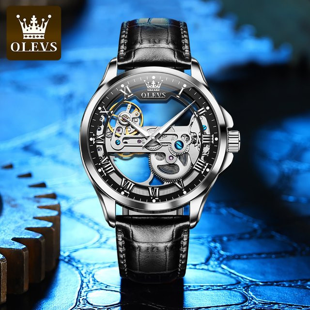 OLEVS Armbanduhr, Automatik, Leder, Schwarz, Herren - Bild 1