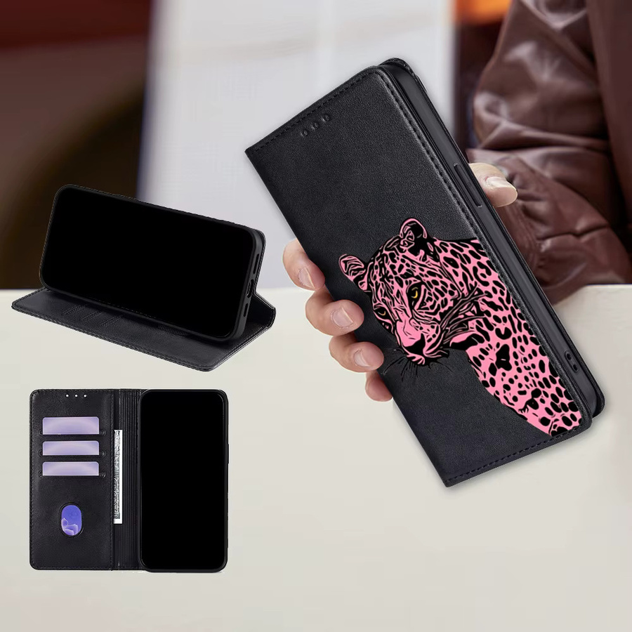 Samsung Magnetische Leder-Wallet-Hülle mit Gepardenmuster für Galaxy S25 Ultra S25 FE S24 S23 S22 Plus A17 A07 A56 A36 A26 Flip in Pink - Bild 2