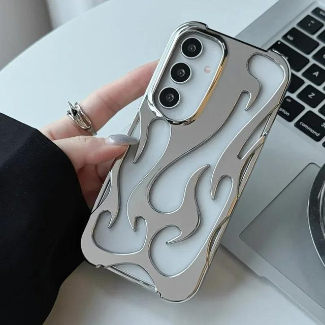 Wärmeableitende Handyhülle mit 3D-Flammenmuster für Samsung Galaxy S25 S24 Plus S23 S22 Ultra A55 A54 A15 A16 A26 A36 A56 5G in Weiß - Bild 1