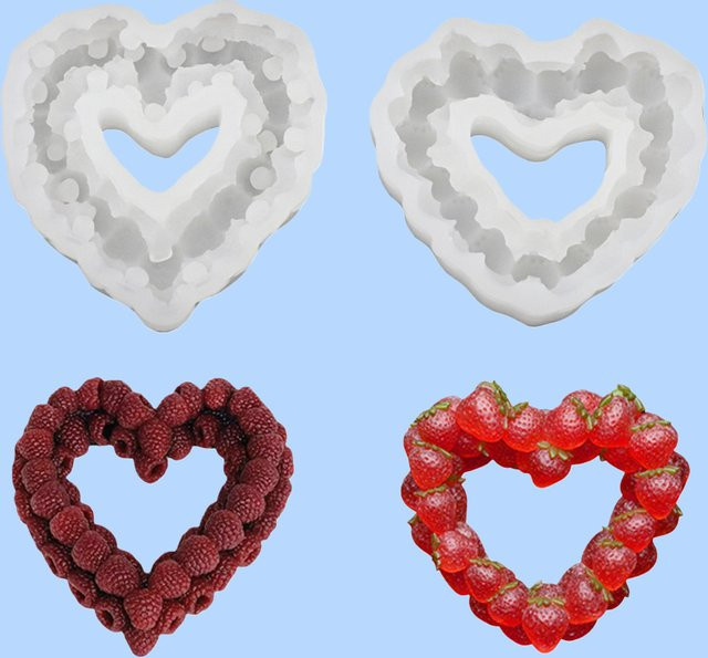 Meibum Silikonform Herzring mit Himbeer- und Erdbeer-Design in Weiß für Mousse, Kuchen, Schokolade und Dessert-Dekoration - Bild 1