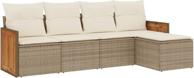 vidaXL 5-teilige Garten-Sofagarnitur aus Poly-Rattan mit Kissen in Beige und Cremeweiß - Bild 1