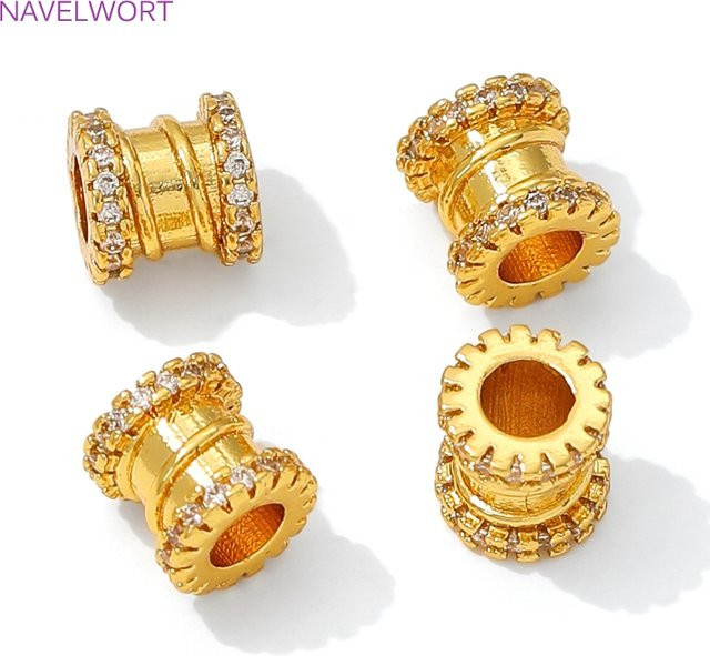 Abstandsperlen Messing, 18K vergoldet, Zirkonia, Gold - Bild 1
