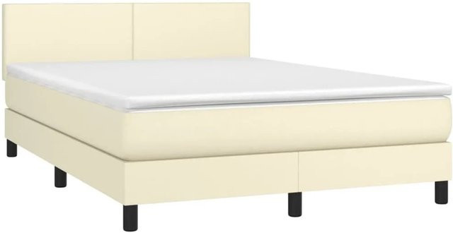vidaXL Boxspringbett mit Matratze in Beige, Hybridbett mit LED-Unterbettbeleuchtung und USB-Anschluss, Kunstleder, B/T/H: 140 x 190 x 78 cm - Bild 1