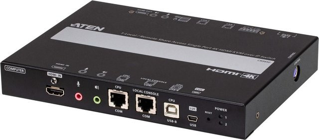 ATEN CN9850 KVM-Switch mit 4 HDMI-Ports, 4K UHD Unterstützung und Fernzugriff, Schwarz, Rackmontierbar - Bild 1
