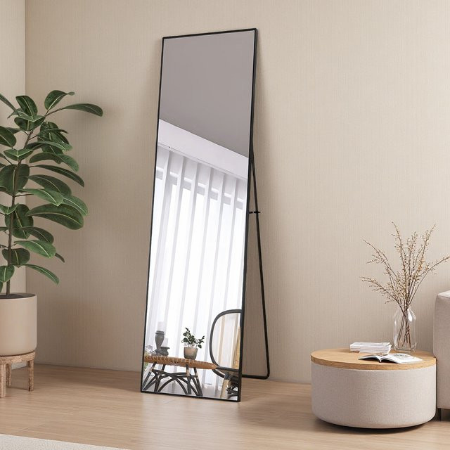 Comanlai Ganzkörperspiegel Rechteckig in Schwarz mit Aluminiumlegierungsrahmen als Standspiegel aus gehärtetem Glas - Bild 1