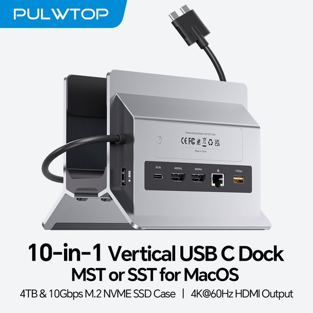 PULWTOP MacBook Dockingstation mit Dual Monitor Unterstützung, 2 HDMI 4K UHD, USB-A/C 10Gbps, PD, Ethernet und SD/TF Slot - Bild 1