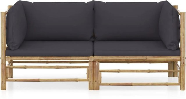 vidaXL 2-tlg Garten-Lounge-Set aus Bambus mit grauen Polstern und Kissen - Bild 1