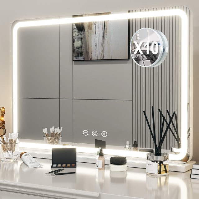 Teousev Hollywood-Schminkspiegel mit LED-Beleuchtung in Weiß, 80 cm Breite, dimmbar mit 3 Farben und Touch-Steuerung, CRI≥90 - Bild 1