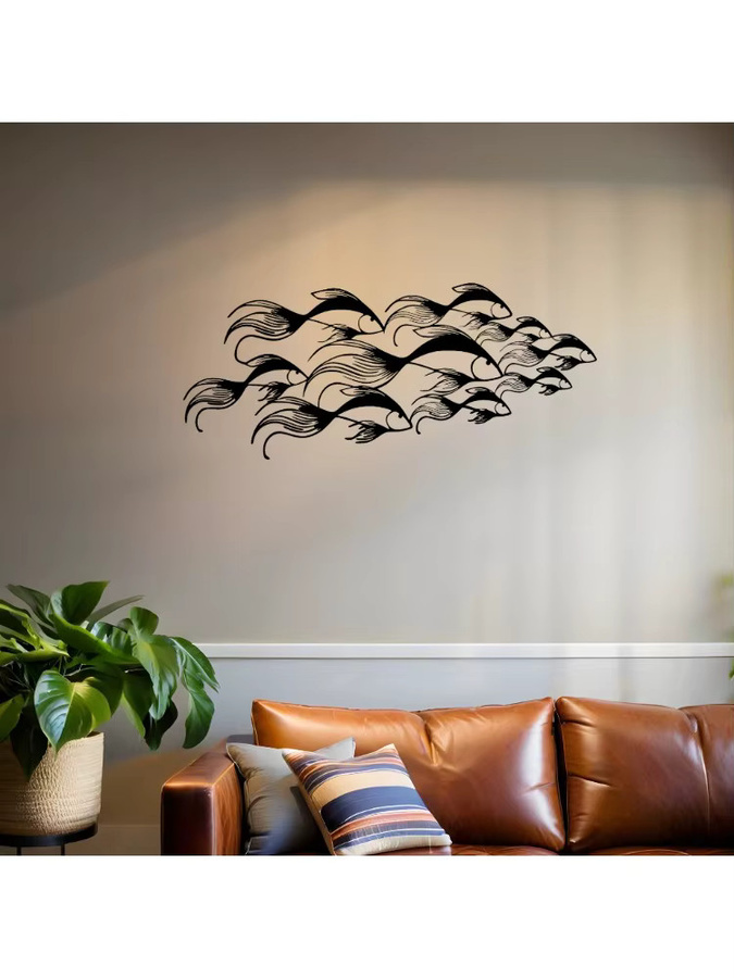 Moderne Wandkunst aus Metall von CIFBUY in Schwarz mit Fischschwarm und Wasserpflanzen im Ozean-Design - Bild 4