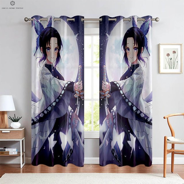 Yiran Furniture Anime Cartoon Mädchen Vorhänge, 2er-Set, Mehrfarbig, Polyester, B: 50 cm, H: 130 cm - Bild 1