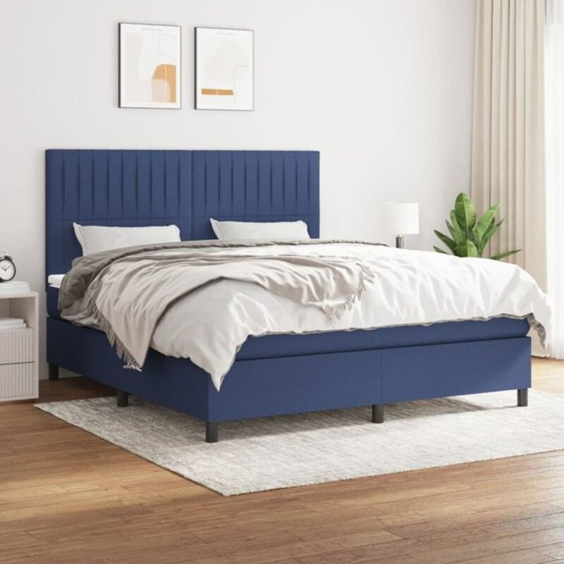 Vidaxl Boxspringbett mit Matratze in Blau und Weiß aus Stoff, B/T/H: 180 x 200 x 118 cm - Bild 1