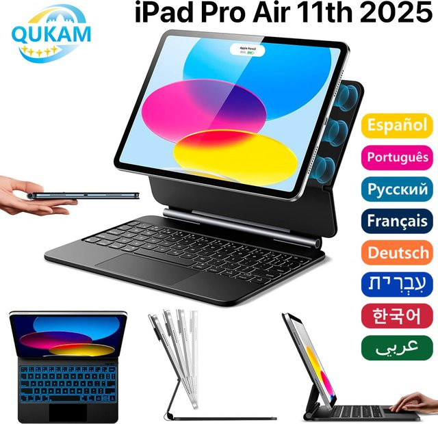 qukam Magnetische Bluetooth-Tastatur mit Hintergrundbeleuchtung und Ständer für iPad Pro 11/12,9, iPad Air 4 5 6 und iPad 10. Generation - Bild 1
