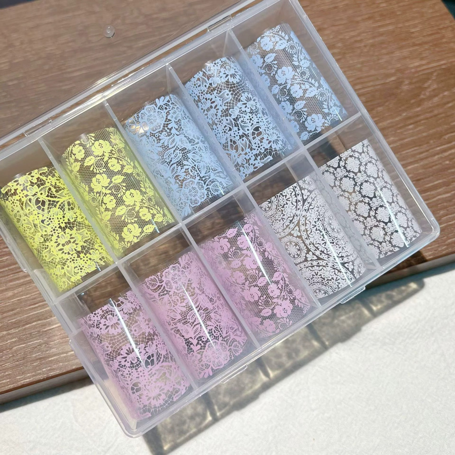 Misscheering Nagelfolien Spitzen-Design, 10 Rollen, Weiß und Schwarz - Bild 2