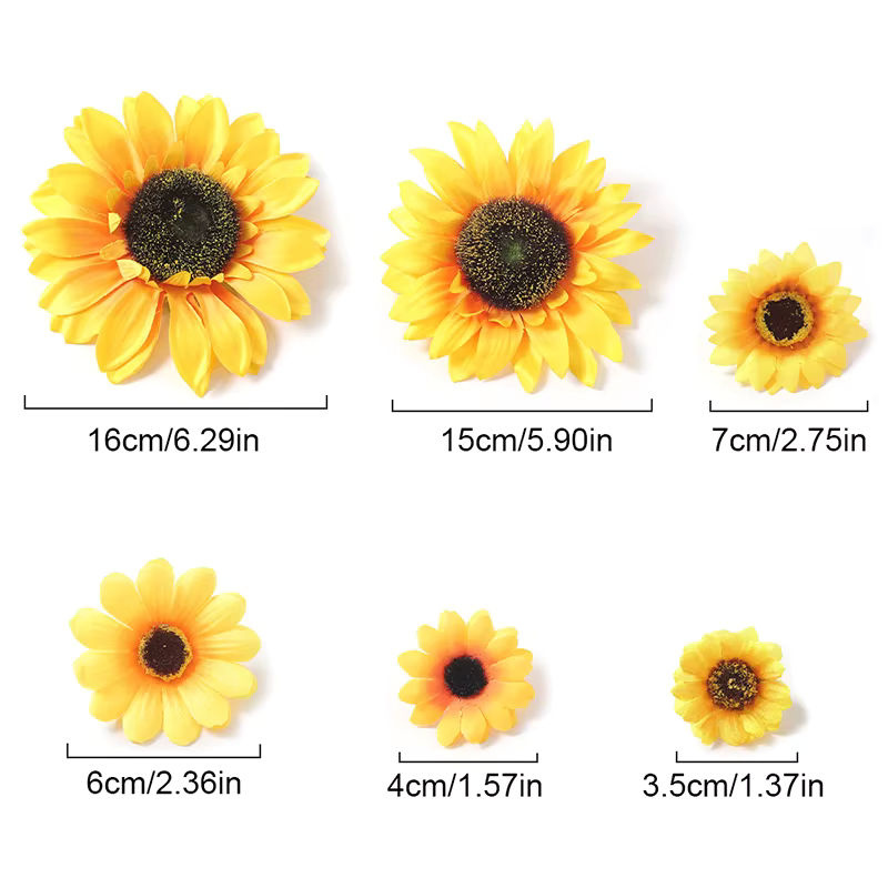Sonnenblumen-Kunstblumenköpfe aus Seide in Gelb für deine Dekoration, 5 oder 10 Stück - Bild 4
