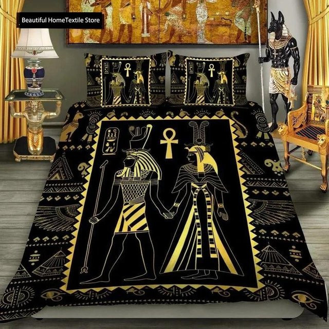 Bettwäsche Set Anubis Ägyptisches Symbol in Schwarz mit Bettbezug und Kissenbezug, B/H: 264 x 228 cm - Bild 1