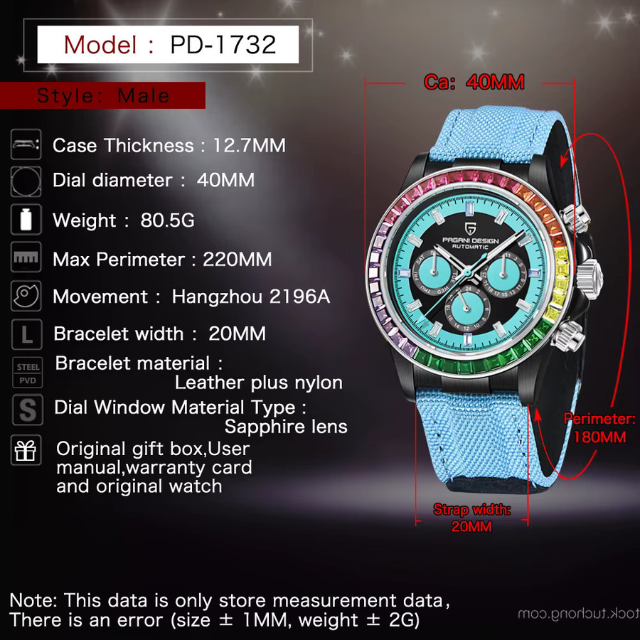 PAGANI DESIGN Armbanduhr Automatik, Edelstahl, 40 mm, Herren, Blau, Bunt - Bild 2