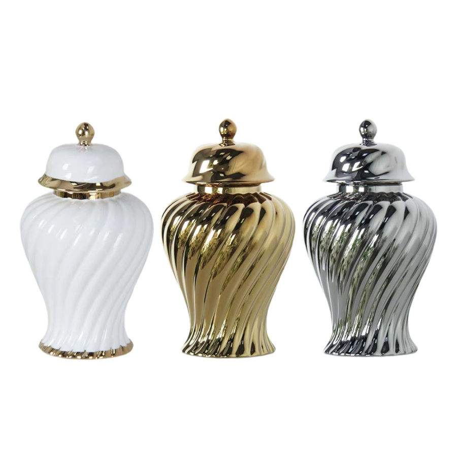 Kesoto Porzellan-Ingwerglas mit Deckel in Gold, florale Keramik-Blumenvase für Tischdekoration und Hochzeit, Höhe: 21,0 cm, Breite: 12,0 cm - Bild 2