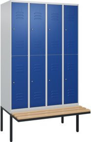 C+P Doppelstock-Spind Classic PLUS Sitzbank mit 4 Abteilen, Buche-Hartholz und Zylinderschloss, B/T/H: 212 x 120 x 81,5 cm - Bild 1