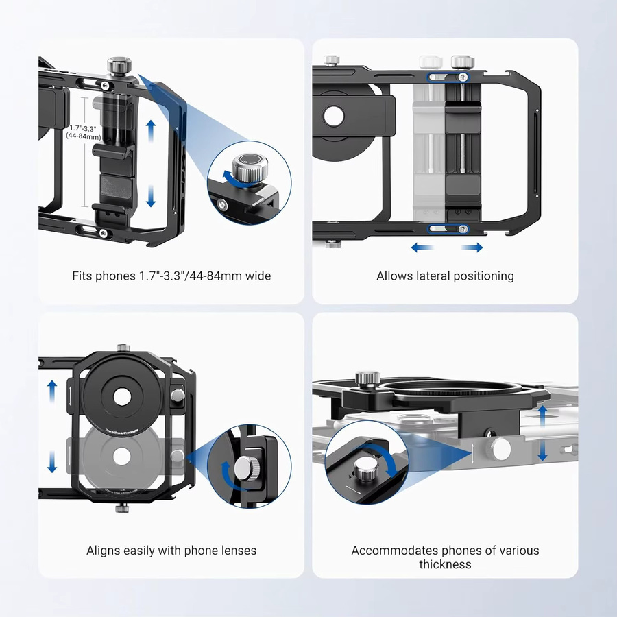 NEEWER Universal-Handy-Videorig-Stabilisator in Schwarz mit 17mm bis 37mm und 67mm Objektivfilter-Adapterring für iPhone und Android-Smartphones - Bild 3