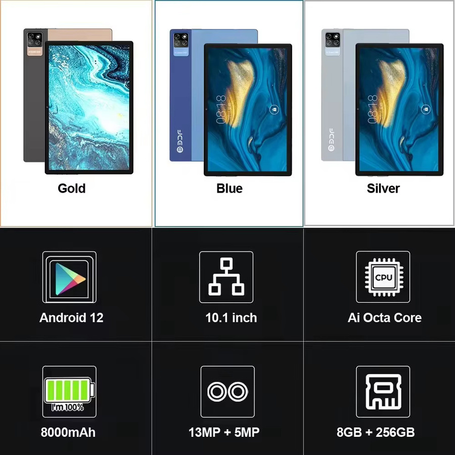BDF Android 12 Tablet 10,1 Zoll mit 8 GB RAM und 256 GB ROM in Grau, HD Display, 4G LTE, WiFi, Bluetooth und GPS - Bild 3
