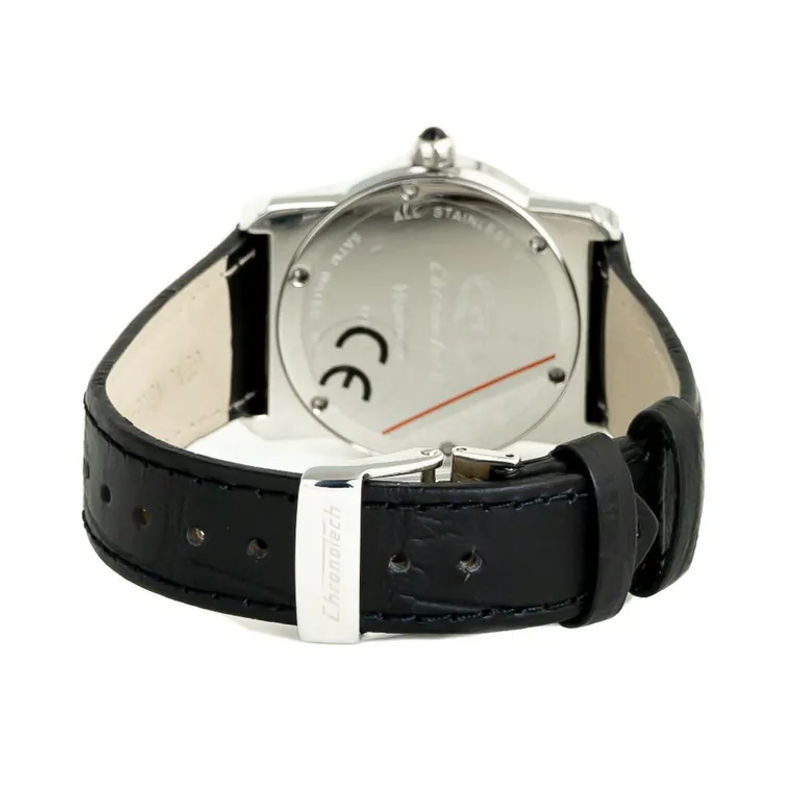 Chronotech CT7279M-04 Quarz-Armbanduhr für Damen und Herren in Schwarz mit Lederarmband und Glasgehäuse - Bild 2