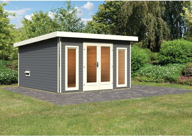 Karibu Saunahaus Magnus 3 Set in Terragrau aus nordischer Fichte - Bild 1