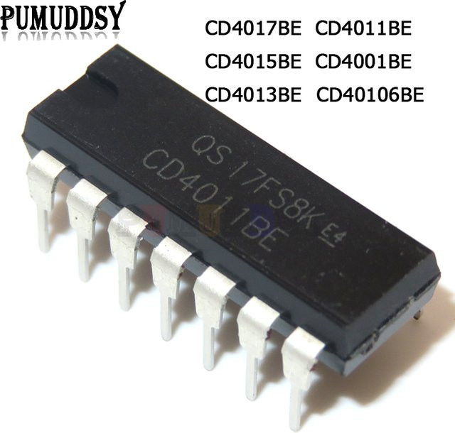 10er Set PUMUDDSY DIP-14 IC Chips CD4017BE CD4015BE CD4013BE CD4011BE CD4001BE CD40106BE in Schwarz - Bild 1