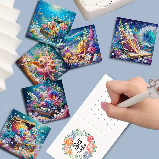 6er-Set DIY Diamantmalerei Grußkarten mit Shell-Muster in Multicolour aus Papier - Bild 1