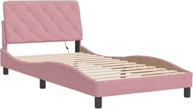 vidaXL Bettgestell aus Samt in Rosa mit LED-Unterbettbeleuchtung und USB-Ladeanschluss, B/T: 100 x 200 cm - Bild 1