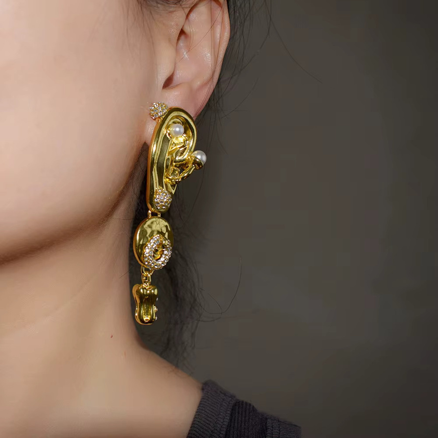 Nunqiao Hängeohrringe, Lippen-Anhänger, Gold, Damen - Bild 2