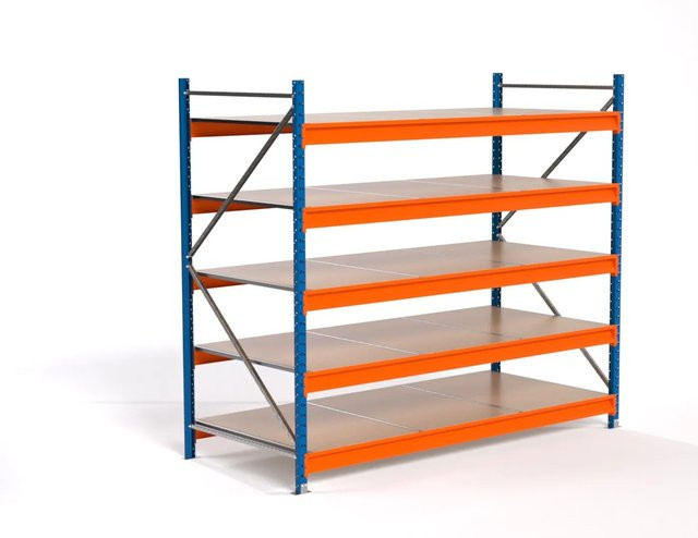 PROREGAL Industrie Weitspannregal MAXIMUS PRO Lagerregal mit 5 Spanplatten-Fachböden, Farbe Blau/Orange, H x B x T: 200 x 225 x 100 cm, Fachlast 610 kg - Bild 1