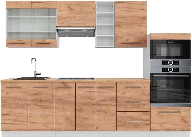 Vicco Fame-Line Küchenzeile Goldkraft Eiche Weiß B: 280 cm, H: 82 cm, T: 60 cm - Bild 1