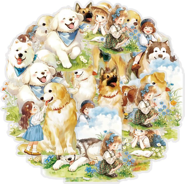 Etori Life Guardian of the Barks Aufkleber Set mit süßen Welpen und Riesenhunden im Aquarell-Stil, 10 Stück, Multicolor - Bild 1