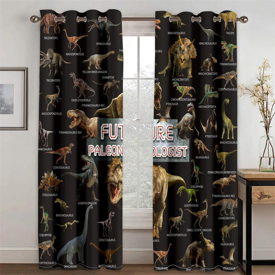 Yiran Furniture Vorhänge mit Dinosaurier-Motiv für Kinder, 2er-Set, halbtransparent, Mehrfarbig, Breite: 100 cm, Höhe: 160 cm - Bild 1
