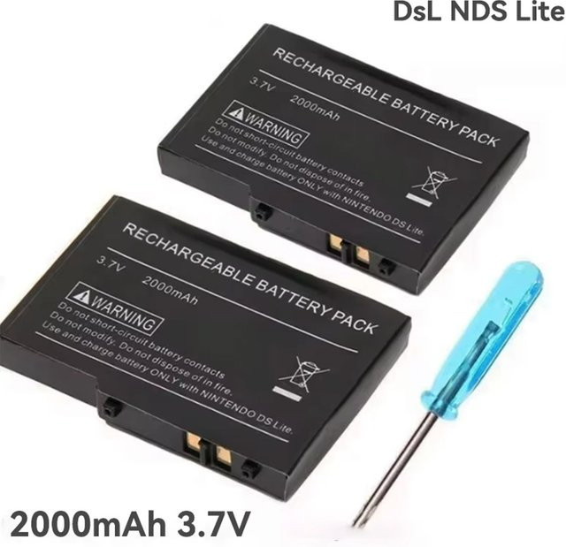 Wiederaufladbarer Ersatzakku für Nintendo NDS, DS Lite, NDSL und DSL in Schwarz mit 2000 mAh und Schraubendreher - Bild 1