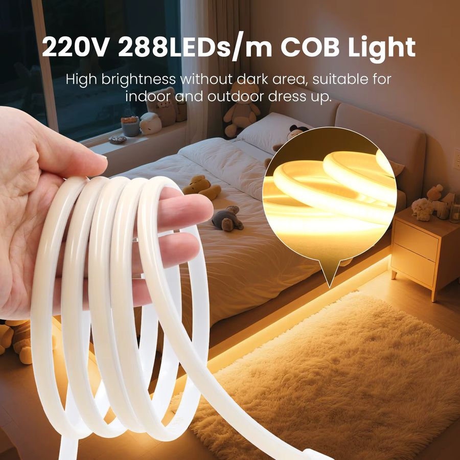 HEGEHE COB LED Streifen mit EU Stecker, IP65 wasserdicht und flexibel, 288 LEDs/m, Farben: Warm Weiß, Rot, Blau, Grün, Rosa - Bild 3